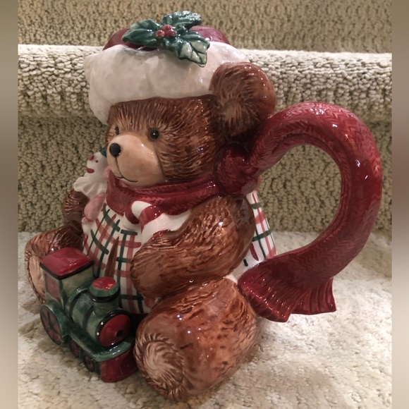 🎄Fitz & Floyd Christmas Ceramic Plaid Terry Bear Pitcher (Retired, 1991). - Picture 3 of 14
